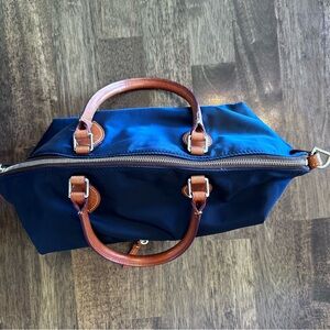 Dooney & Bourke Blue and Brown Duffel Bag with Leather Accents